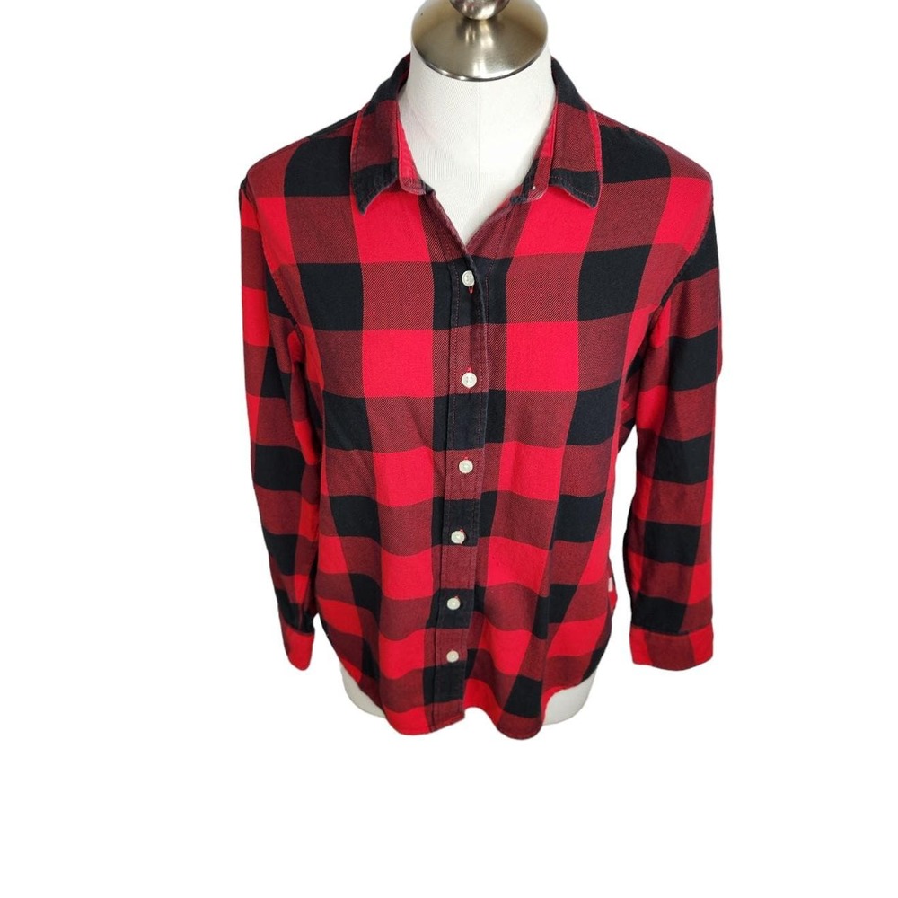 Levi's Ultimate Boyfriend Button Back Shirt Women's Medium Red Buffalo Plaid - Picture 2 of 13